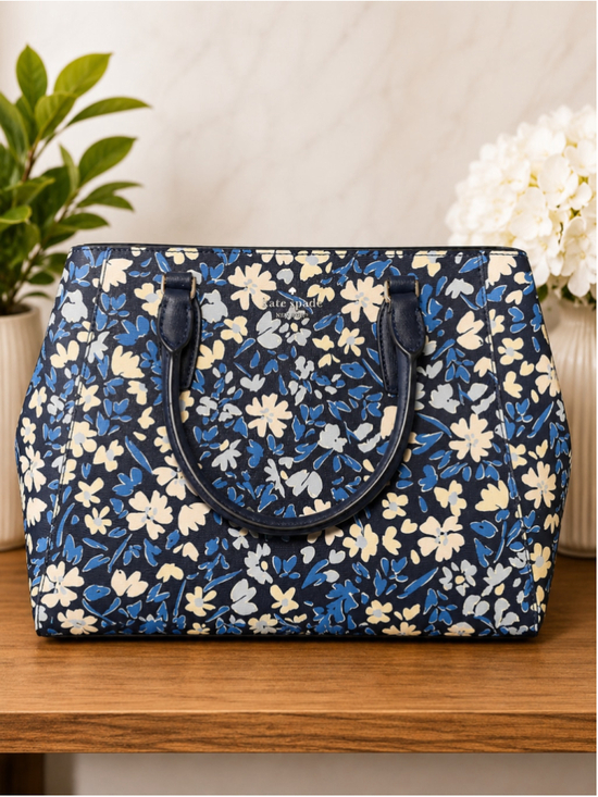 Kate Spade Handbags - Kate Spade Floral Satchel Bag Blue and Cream